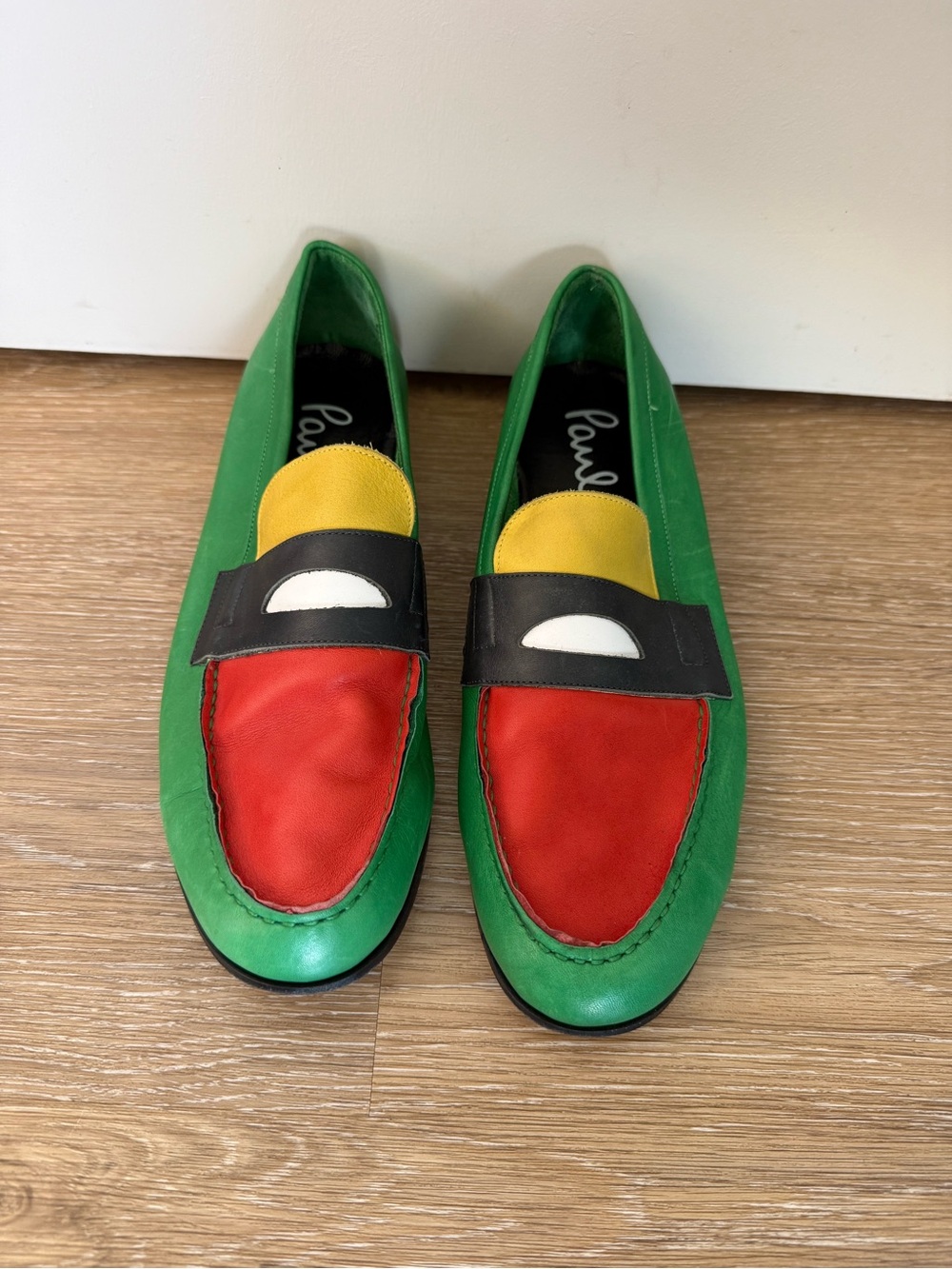 PS Paul Smith Green, Red & Yellow Leather Slip-On Loafers - Picture 2 of 9